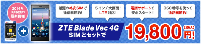 ZTE Blade Vec 4G SIMƃZbgŁ@19,800~iōj