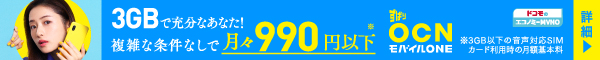 3GBで充分なあなたに！複雑な条件なしで月々990円以下 ずばりOCNモバイルONE