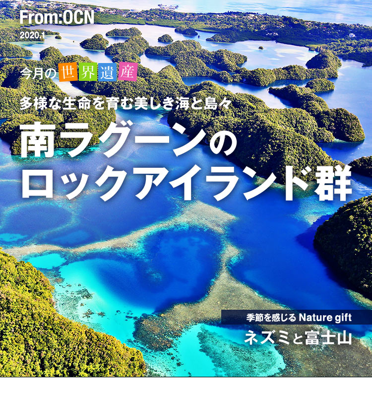 From:OCN 2020.1　今月の世界遺産：多様な生命を育む美しき海と島々 南ラグーンのロックアイランド群／季節を感じる Nature gift：ネズミと富士山